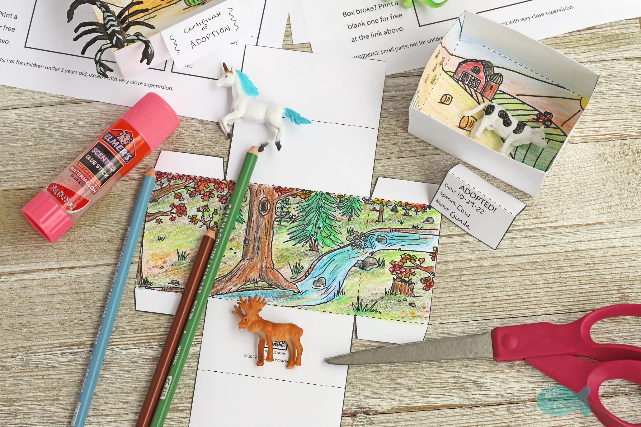 printable 3d box diorama — animal habitat craft